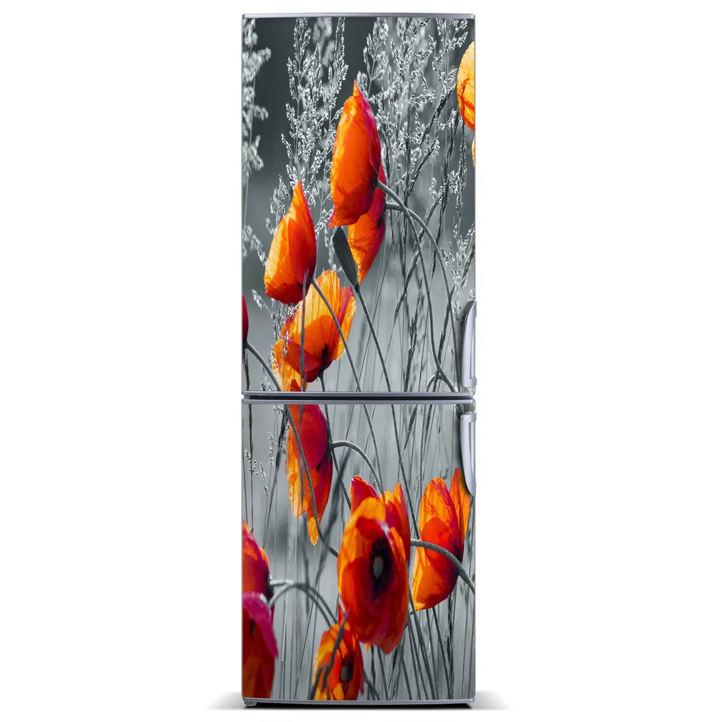 Tulup Kühlschrankdekoration - Magnetmatte - 70 cm x 190 cm - Magnet auf dem Kühlschrank - Wildblumen Mohn